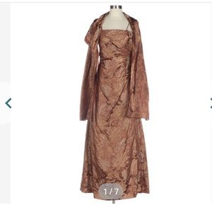 Jovani Beaded Sleeveless Gown in Copper Silk with Matching Wrap